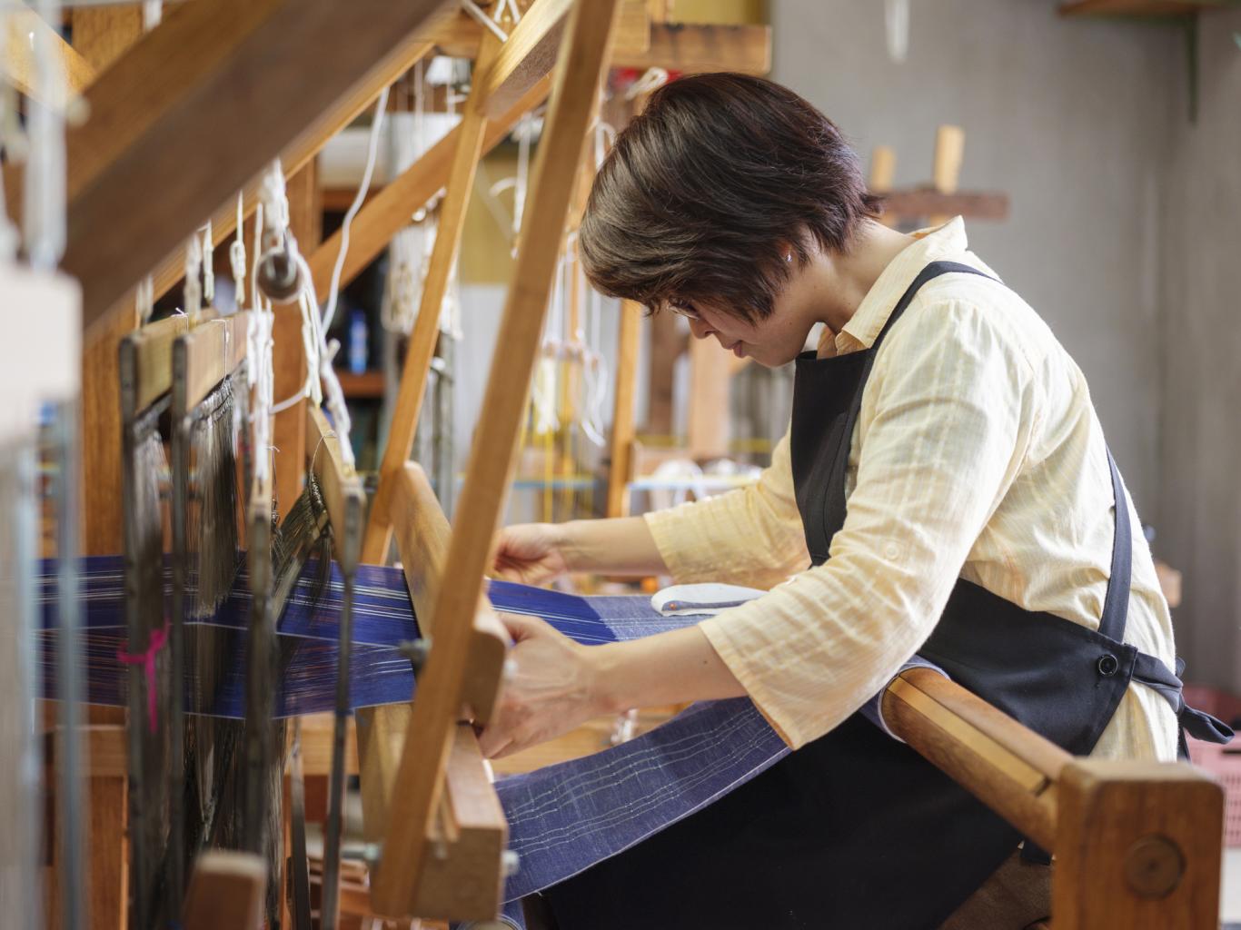 Japanese woman weaving